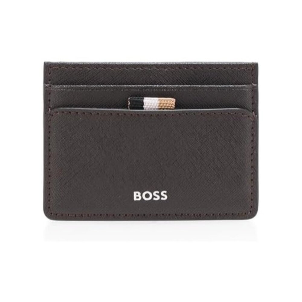 BOSS Zair Card Holder Wallet Coco Brown Leather Slim Minimalist NEW